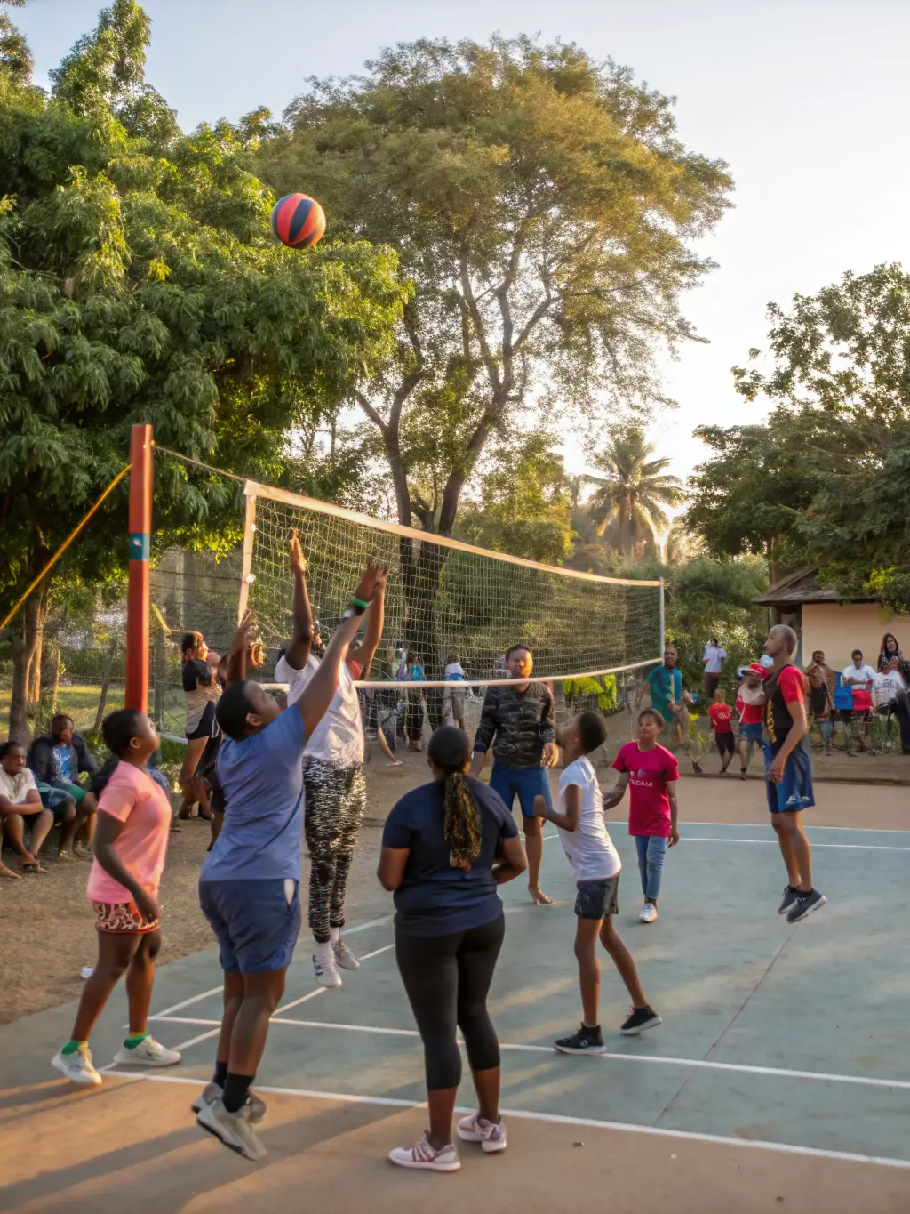 An inclusive image showing people of all abilities participating in a volleyball game at Achicourt Multi Sports Association, demonstrating the association's commitment to diversity and inclusion.